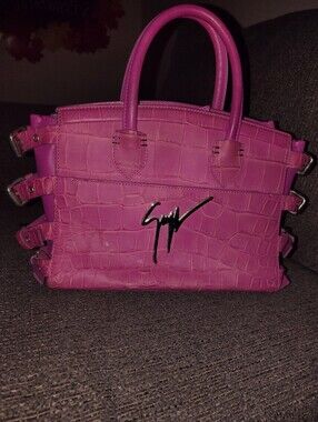 Giuseppe Zanotti Pink Croc-Embossed Purse with Signature Logo